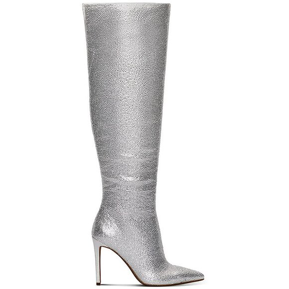 I.N.C. Women's Saveria Rhinestone Over-The-Knee Boots Zip Detail Silver Size 5M - Picture 1 of 4